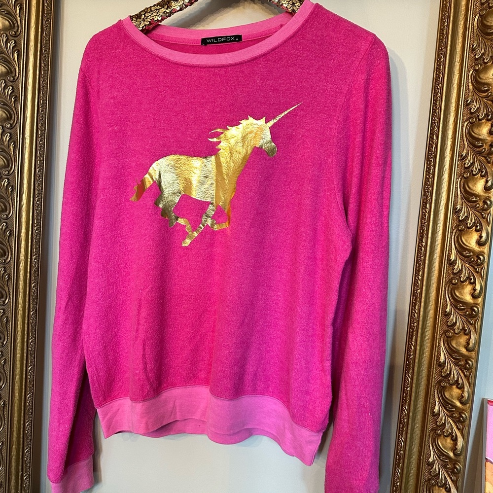 Wildfox Pink and Gold Unicorn Jumper